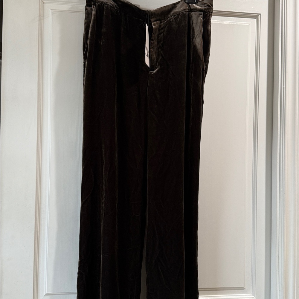 NWT - Olive / Dark Brown Sheen Velvet Pants -L